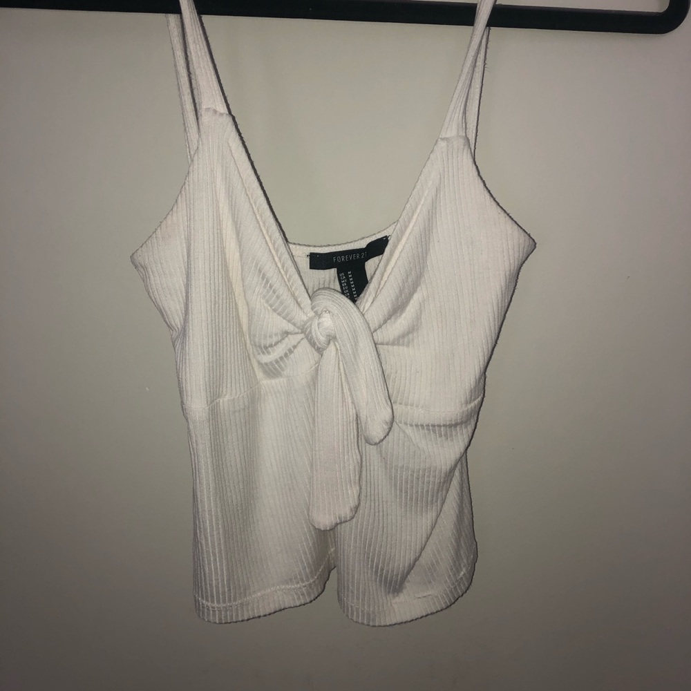 White tie front tank top